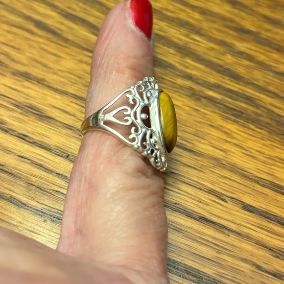 Sterling filigree tiger eye ring - Picture 5 of 7